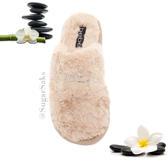 bebe Shoes - LAST ONE💗BEBE Pink Bling Faux Fur Slippers